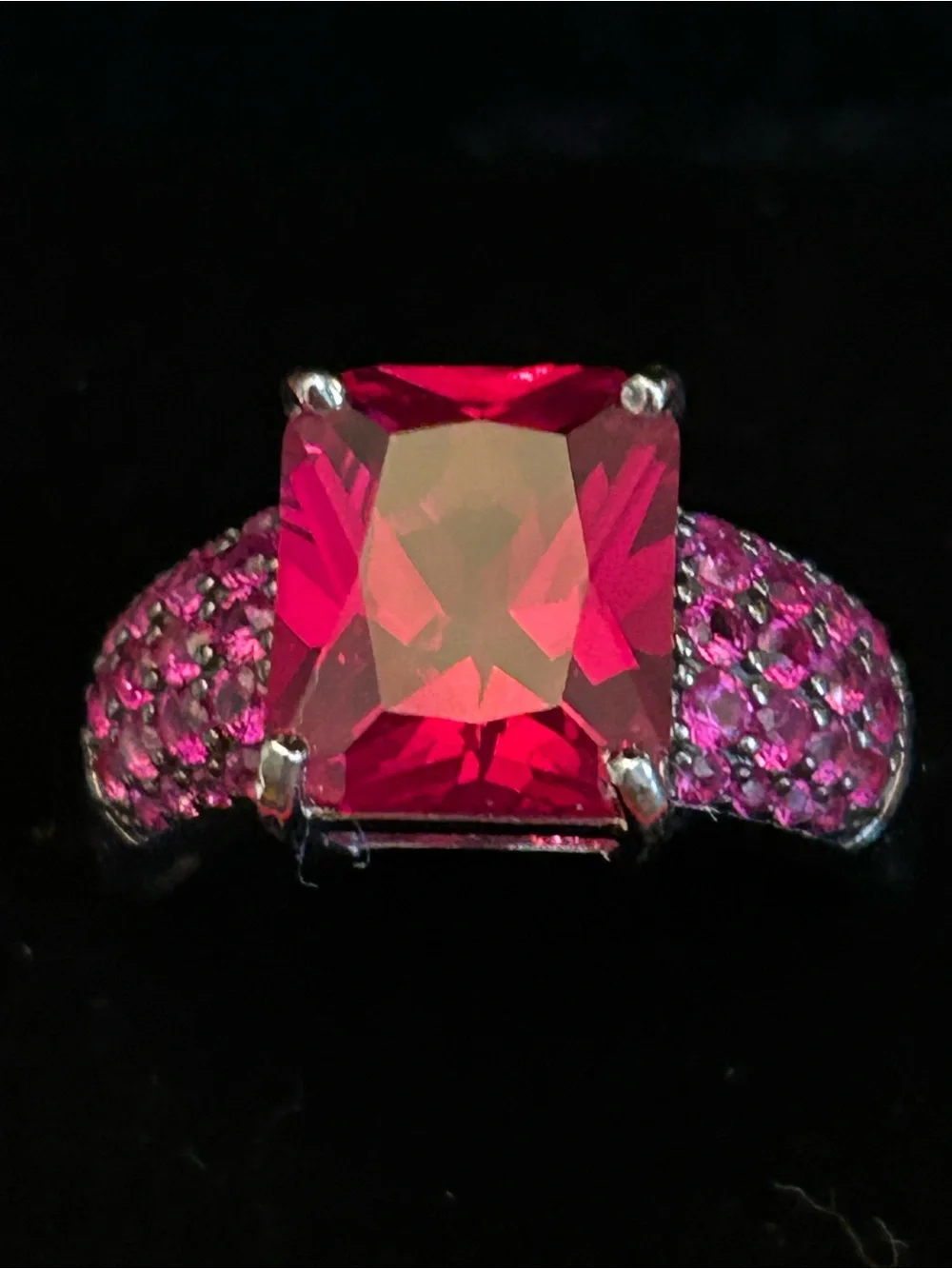 7.47CTW Unique Cut Lab Created Ruby Cocktail Ring Set in 925 Sterling Silver